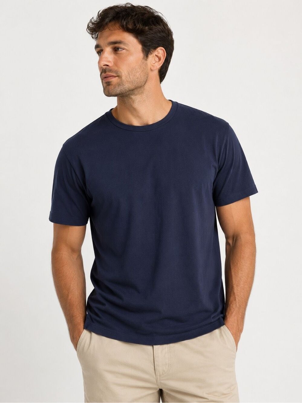 Handvaerk Men’s Navy Blue Short Sleeve Crewneck T-Shirt Made in Peru Size Large